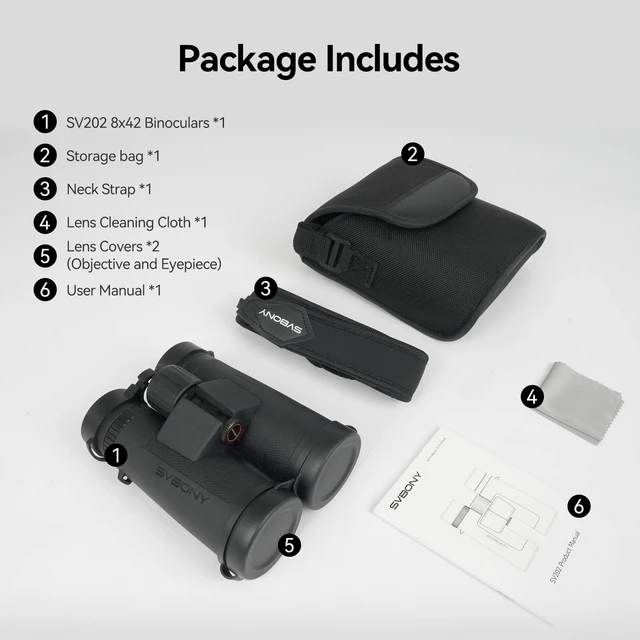 Alt view image 7 of 7 - Upgraded SV202 8x42 Binoculars for Bird Watching, ED Binoculars Lens Extra-Low Dispersion Objective Lens, BAK4 & FMC System, 8°+Wide View Angle, IPX7 Waterproof Fogproof for Outdoor Observation