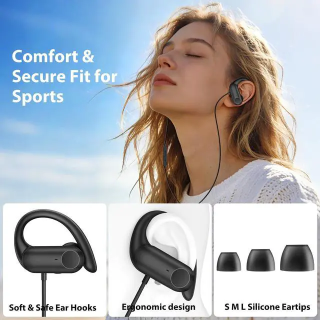 Alt view image 4 of 7 - USB C Headphones with Earhook Mic & Volume Control HiFi Stereo Sound | Type C Workout Wired Earbuds, in-Ear Sports Earphone for iPhone 17 16 15/Samsung/Google/Chromebook Laptop/Kids/Travel Black