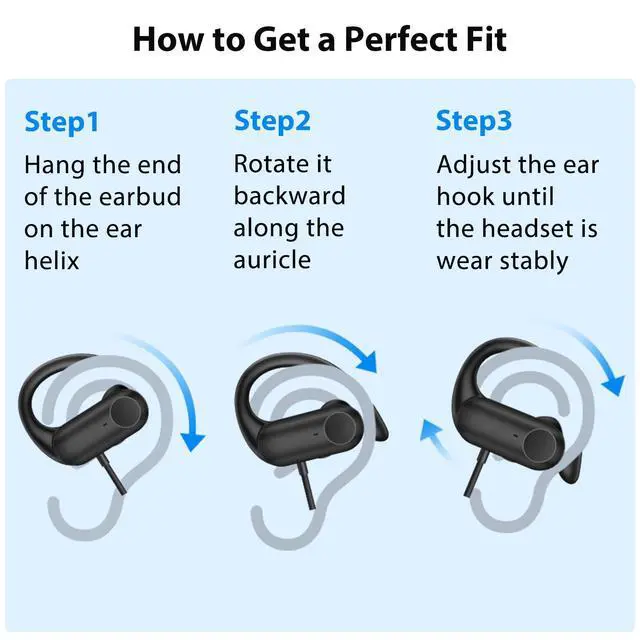 Alt view image 5 of 7 - USB C Headphones with Earhook Mic & Volume Control HiFi Stereo Sound | Type C Workout Wired Earbuds, in-Ear Sports Earphone for iPhone 17 16 15/Samsung/Google/Chromebook Laptop/Kids/Travel Black