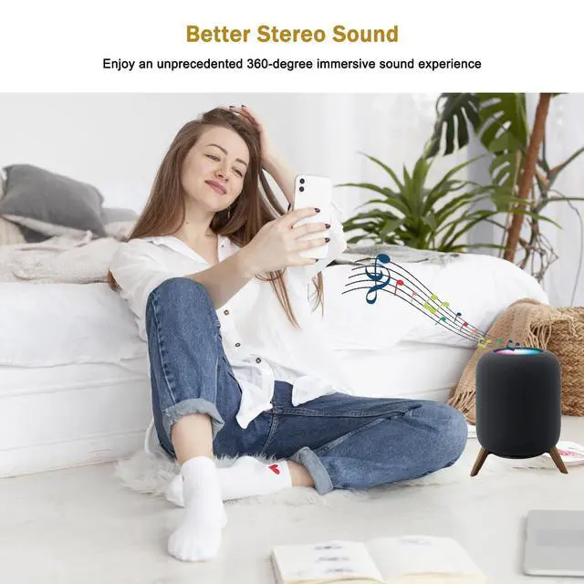 Alt view image 6 of 6 - Wood Desktop Tripod Stand Wooden Holder for HomePod 1 and Home pod 2 | Real Sturdy Stable Wooden Holder With Metal Frame Protect Homepod Home pod 1st & 2nd Speaker for Better Sound (Only Stand)