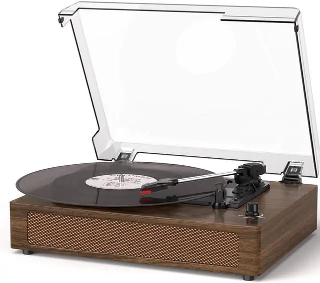 Main image of Vintage Vinyl Record Player with Bluetooth & Built-in Stereo Speakers, 3-Speed Belt-Drive Turntable with Auto Stop, RCA Output & AUX in/Out, Classic Walnut Wood