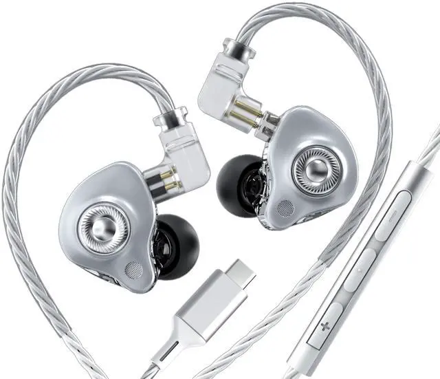 Main image of in Ear Monitor Headphones with Mic,USB C,Silver,10mm Driver | 10mm Dynamic Driver,Detachable 4N OFC Cable,HiFi IEM Earphones for Gaming and Gift Giving