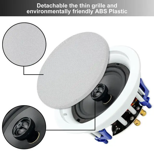 Alt view image 3 of 5 - Passive Ceiling Speakers 6.5 Inch, 320W 2-Way Round Flush Mount Speakers, Easy to Install, Suitable for Home Theater Living Room Office, (White, Pair)