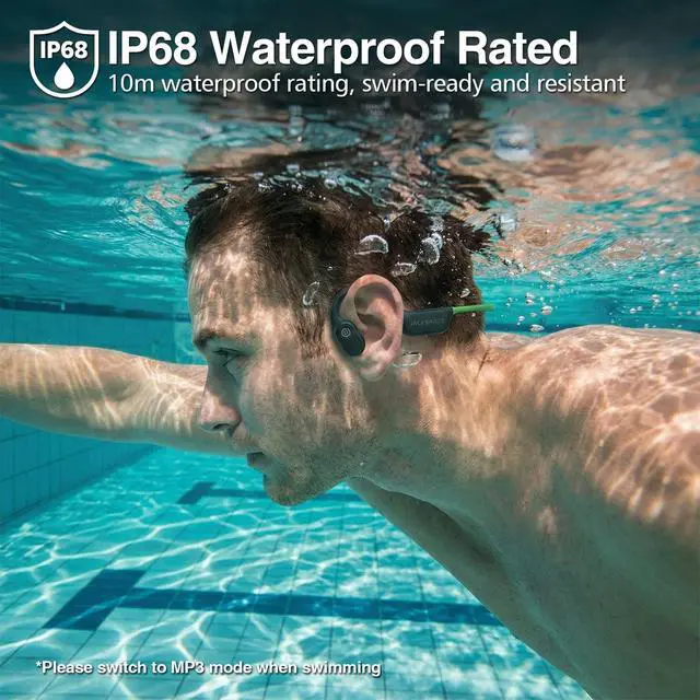 Alt view image 4 of 7 - Bone Conduction Headphone Bluetooth 6.0, IP68 Waterproof Swimming Headphones Underwater Built-in 32G MP3 Player, Open Ear Headphones with Mic,15H Playtime for Running, Fitness(Green)