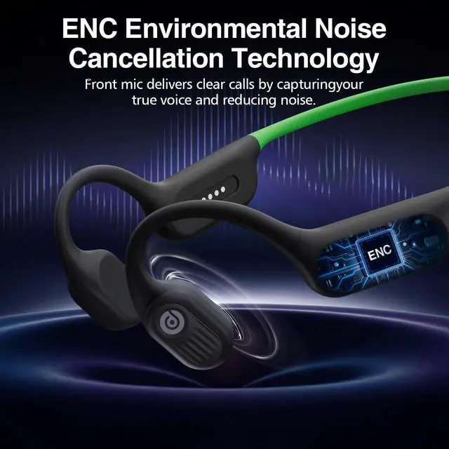 Alt view image 7 of 7 - Bone Conduction Headphone Bluetooth 6.0, IP68 Waterproof Swimming Headphones Underwater Built-in 32G MP3 Player, Open Ear Headphones with Mic,15H Playtime for Running, Fitness(Green)