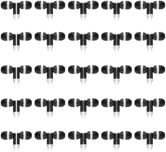Main image of Wholesale Bulk Earbuds Headphones 50 Pack for iPhone, Android, MP3 Player - Black