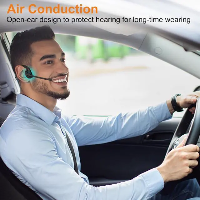 Alt view image 5 of 7 - Open Ear Headphones with Mic, Bluetooth V5.3 Headset w/Microphone | Wireless Headset w/ DSP Noise Cancelling Boom Microphone & Mute for Home Work Meeting Driving, Multipoint, Lightweight, 10H