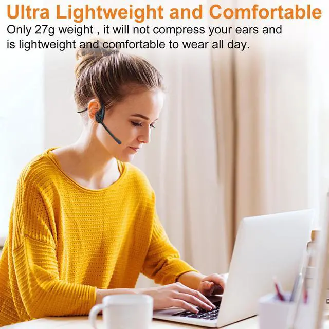 Alt view image 4 of 7 - Open Ear Headphones with Mic, Bluetooth V5.3 Headset w/Microphone | Wireless Headset w/ DSP Noise Cancelling Boom Microphone & Mute for Home Work Meeting Driving, Multipoint, Lightweight, 10H