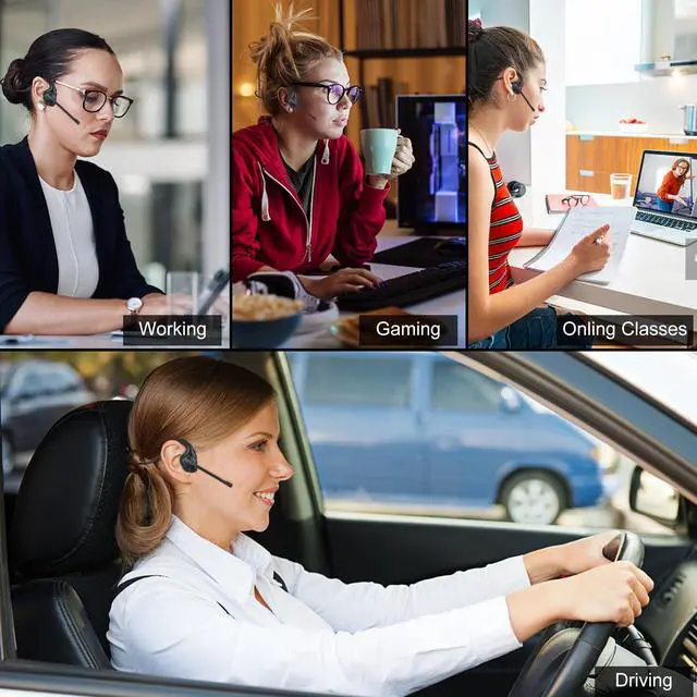 Alt view image 6 of 7 - Open Ear Headphones with Mic, Bluetooth V5.3 Headset w/Microphone | Wireless Headset w/ DSP Noise Cancelling Boom Microphone & Mute for Home Work Meeting Driving, Multipoint, Lightweight, 10H