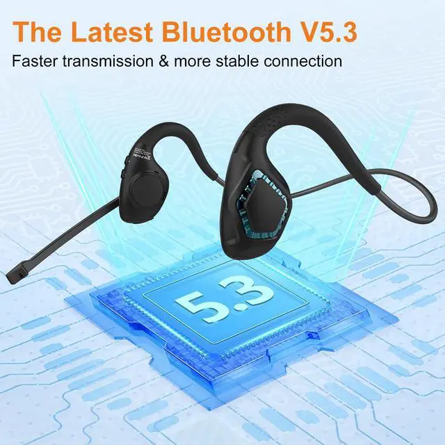 Alt view image 7 of 7 - Open Ear Headphones with Mic, Bluetooth V5.3 Headset w/Microphone | Wireless Headset w/ DSP Noise Cancelling Boom Microphone & Mute for Home Work Meeting Driving, Multipoint, Lightweight, 10H