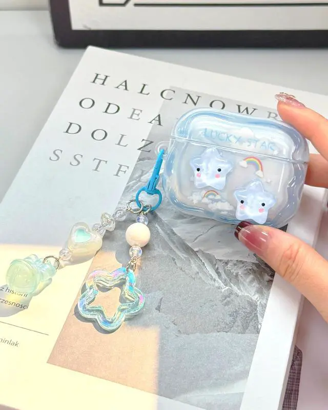 Alt view image 3 of 7 - Compatible with AirPods Pro 3 Case Cute | Wave Design Shockproof Protective Cover for Girls Women with Keychain Designed for AirPods Pro 3rd Generation(2025)