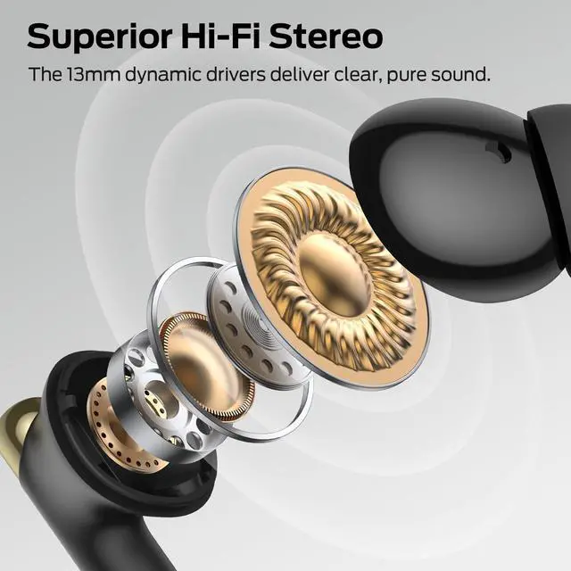 Alt view image 3 of 7 - Wireless Earbuds, Bluetooth 6.0 in-Ear Headphones with Charging Case, Stereo Earphones Deep Bass Sound, Built-in Mic, Clear Call, Water Resistant Design for Sports