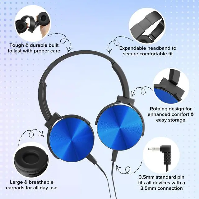 Alt view image 2 of 7 - Kids Headphones Bulk 5 Pack Mixed Colors,On-Ear Premium Student Bulk Headphones,Comfy Swivel Earphones for Classroom School Library Airplane,Noise Stereo Sound 3.5mm Jack(HTC004)