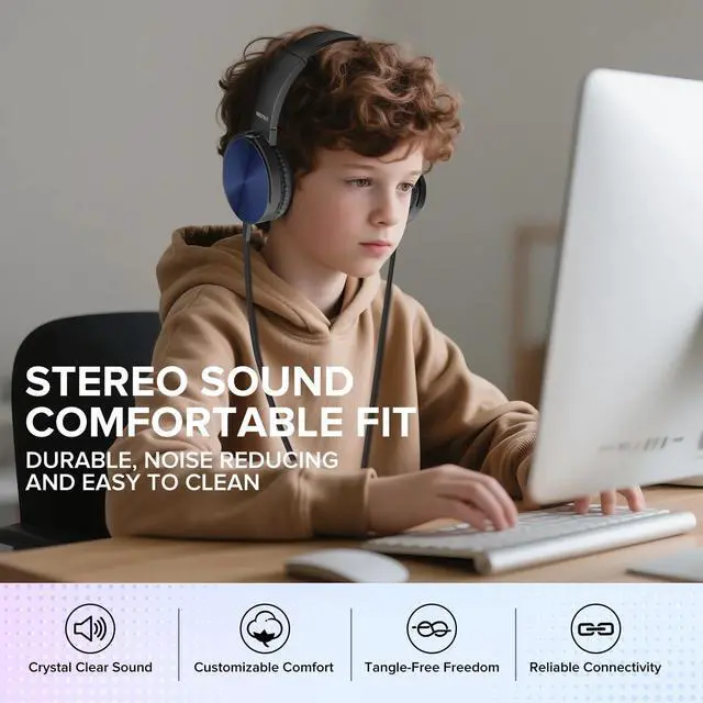 Alt view image 5 of 7 - Kids Headphones Bulk 5 Pack Mixed Colors,On-Ear Premium Student Bulk Headphones,Comfy Swivel Earphones for Classroom School Library Airplane,Noise Stereo Sound 3.5mm Jack(HTC004)