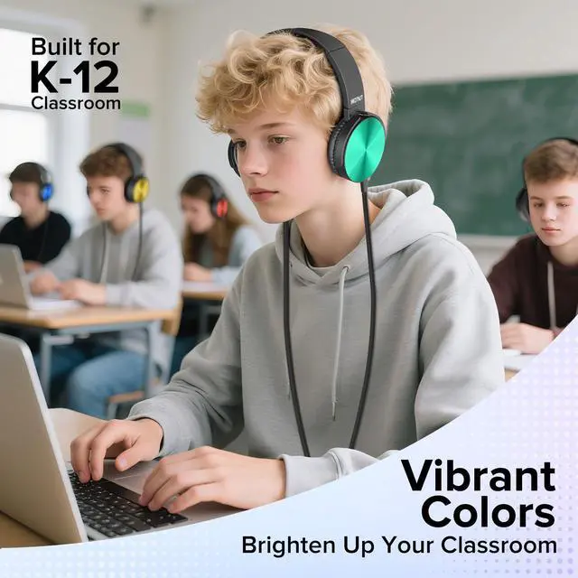 Alt view image 7 of 7 - Kids Headphones Bulk 5 Pack Mixed Colors,On-Ear Premium Student Bulk Headphones,Comfy Swivel Earphones for Classroom School Library Airplane,Noise Stereo Sound 3.5mm Jack(HTC004)