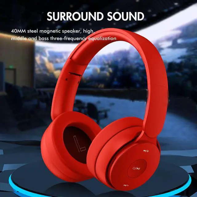 Alt view image 5 of 6 - RED Wireless Headphones Foldable Wired/TF, Suitable for Adults/Kids | High-fidelity stereo, 30H Playtime, dual 40mm driver speakers, comes with a 1.5m audio cable.Wireless Bluetooth 5.2