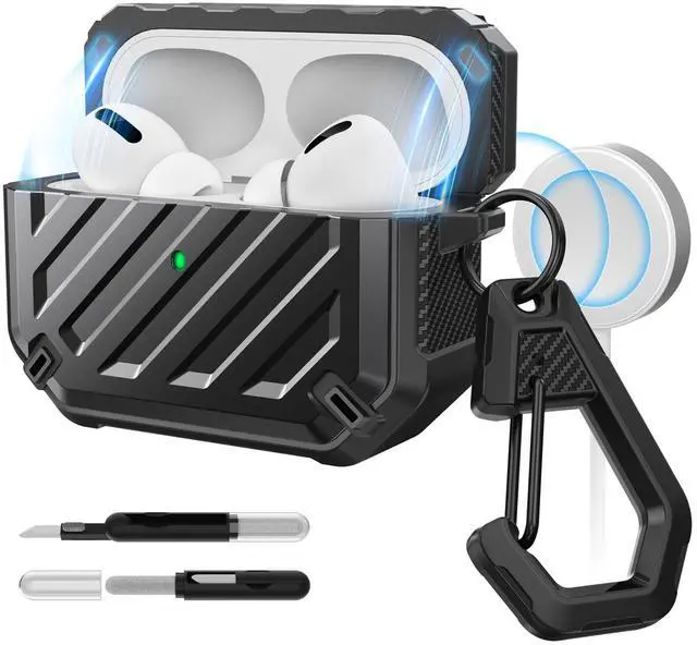 Main image of for AirPods Pro 2nd / 1st Generation Case with Clean Pen, Black | Carabiner, Military-Grade Protection, Compatible with MagSafe, Anti-Scratch Hard Shell, Unicorn Beetle Mag