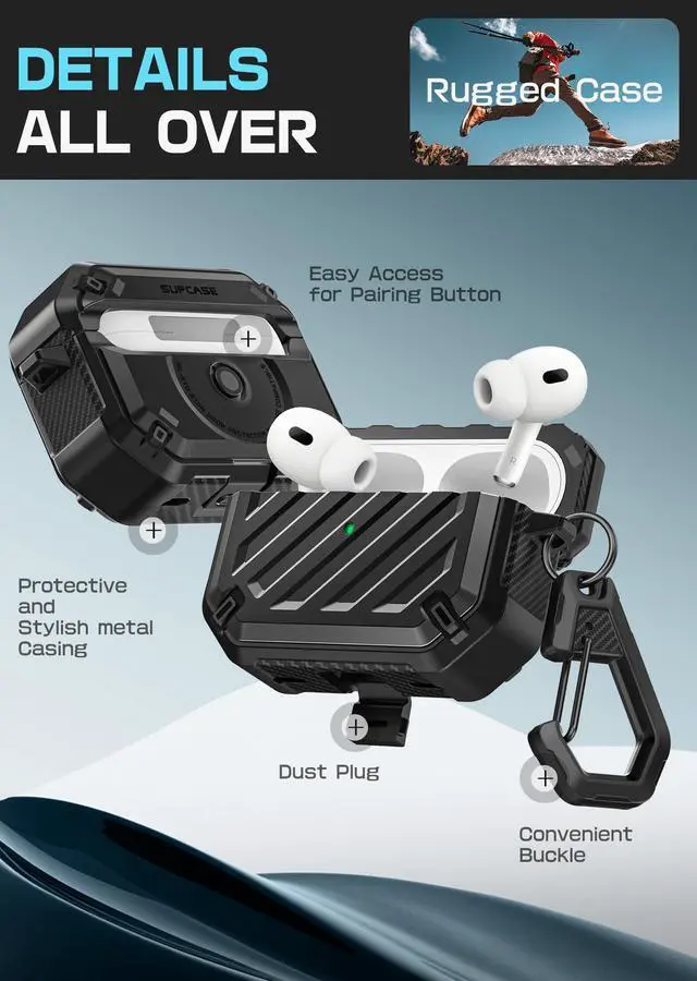 Alt view image 5 of 7 - for AirPods Pro 2nd / 1st Generation Case with Clean Pen, Black | Carabiner, Military-Grade Protection, Compatible with MagSafe, Anti-Scratch Hard Shell, Unicorn Beetle Mag
