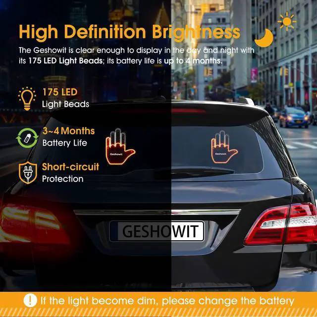 Alt view image 3 of 7 - Car Finger Light with 6 Gestures Remote - Show Your Feelings to Drivers | Glohand for Car Window, Finger Flicker LED Hand Gesture Signs, Truck Accessories, Gift for Men