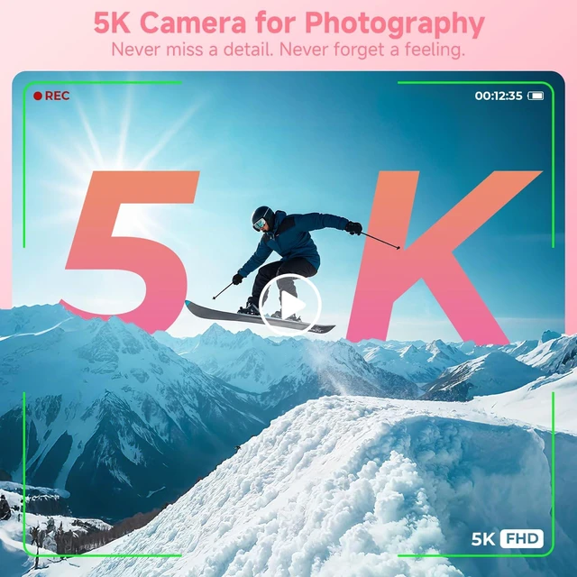 Alt view image 2 of 7 - 5K Digital Camera for Photography,UHD 75MP WiFi Vlogging Camera for YouTube,Compact Camera with 3" 180°Flip Screen,64GB SD Card,16X Digital Zoom,2 Batteries,Perfect for Beginners and Teens,Pink