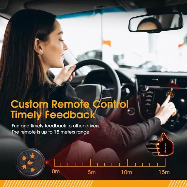 Alt view image 5 of 7 - Car Finger Light with 6 Gestures Remote - Show Your Feelings to Drivers | Glohand for Car Window, Finger Flicker LED Hand Gesture Signs, Truck Accessories, Gift for Men
