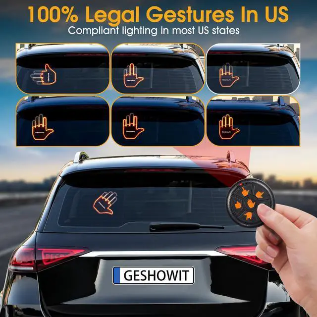 Alt view image 6 of 7 - Car Finger Light with 6 Gestures Remote - Show Your Feelings to Drivers | Glohand for Car Window, Finger Flicker LED Hand Gesture Signs, Truck Accessories, Gift for Men
