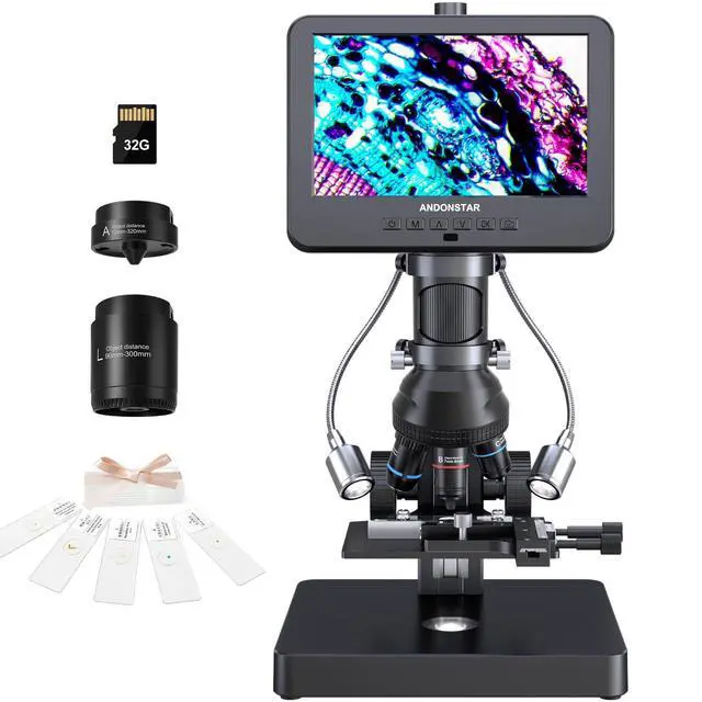 Main image of AD266S 20X-5000X HDMI Digital Microscope, 5 Lens 2160P UHD Video | 7'' LCD IPS Screen, Metal Biological Stand, X-Y Moveable Stage, Home Lab Microscope Kit with Slides, Coin Full View