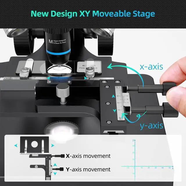 Alt view image 4 of 7 - AD266S 20X-5000X HDMI Digital Microscope, 5 Lens 2160P UHD Video | 7'' LCD IPS Screen, Metal Biological Stand, X-Y Moveable Stage, Home Lab Microscope Kit with Slides, Coin Full View