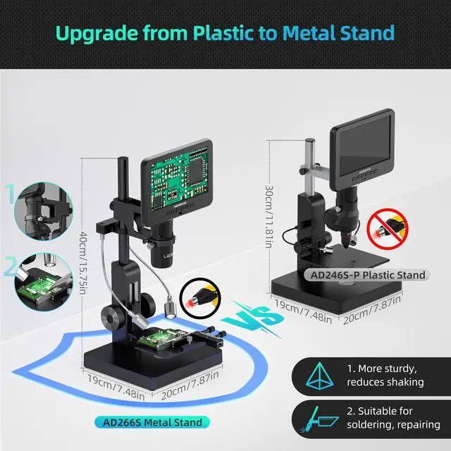 Alt view image 3 of 7 - AD266S 20X-5000X HDMI Digital Microscope, 5 Lens 2160P UHD Video | 7'' LCD IPS Screen, Metal Biological Stand, X-Y Moveable Stage, Home Lab Microscope Kit with Slides, Coin Full View