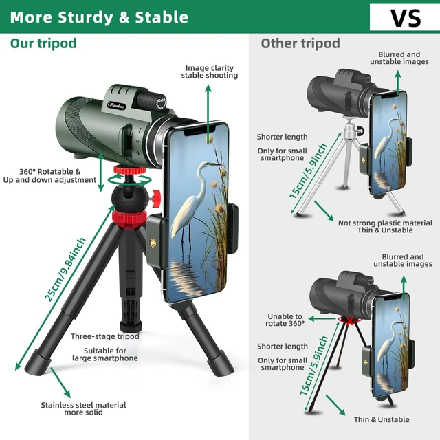 Alt view image 2 of 7 - 40x60 HD Monocular Telescope for Adults with Smartphone Adapter Tripod Hand Strap, Hand-held Monocular for Adults with BAK4 Prism&FMC Lens for Birdwatching Hiking Concert Travelling