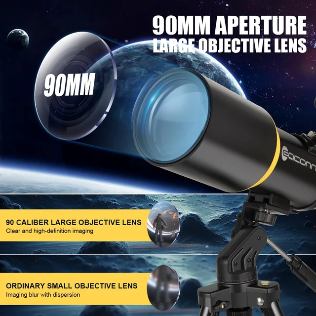 Alt view image 2 of 7 - Telescope for Adults, 90mm Aperture 600mm Refractor Telescope for Kids and Beginners, Telescopes for Adults Astronomy with Handbag and Phone Adapter