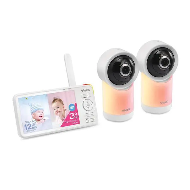 Alt view image 2 of 3 - RM5766-2HD RM57662HD Smart Wi-Fi 1080p 2-Camera 360°-Pan-and-Tilt Video Baby Monitor System with 5-in. Display, Night-Light, and Remote Access, White