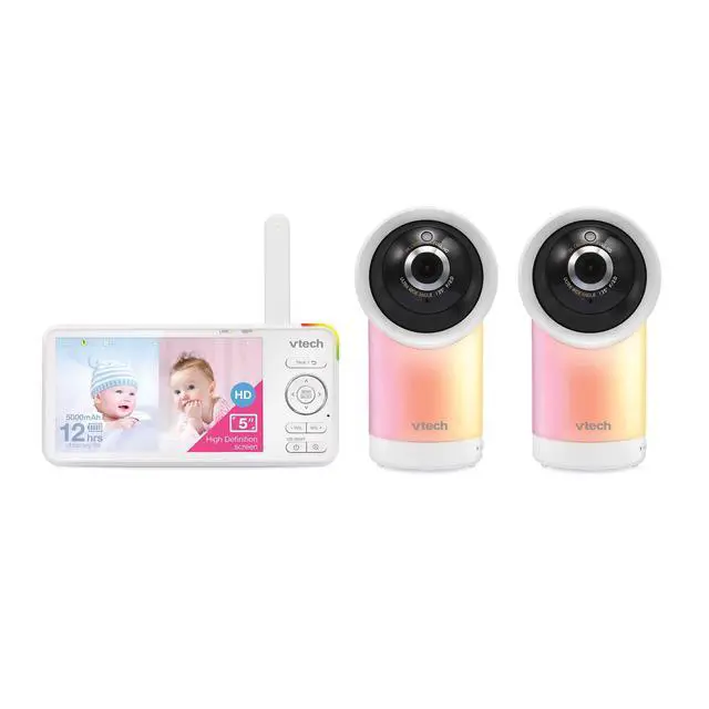 Alt view image 3 of 3 - RM5766-2HD RM57662HD Smart Wi-Fi 1080p 2-Camera 360°-Pan-and-Tilt Video Baby Monitor System with 5-in. Display, Night-Light, and Remote Access, White