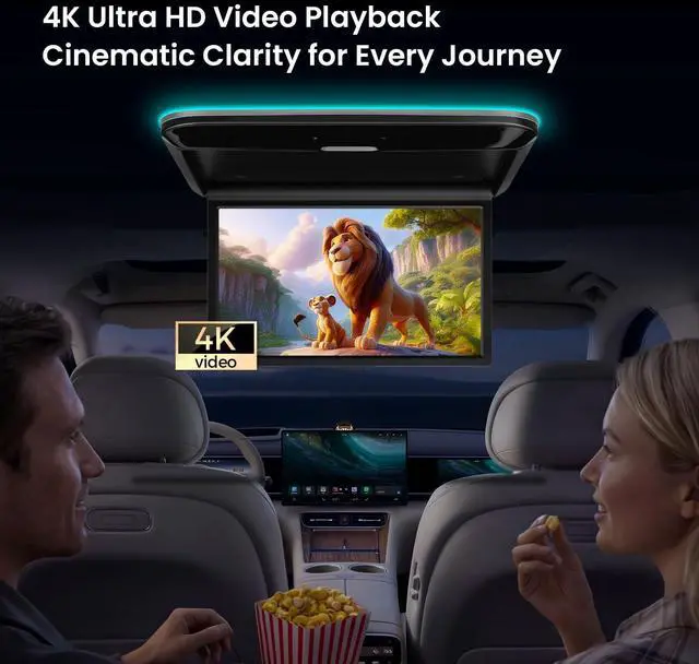 Alt view image 2 of 7 - 14-Inch Android Car Overhead Player, 2GB+32GB, HDMI, WiFi | 1366 x 768 HD Flip-Down Roof Mount Monitor with Built-in Speaker, Bluetooth, USB input, Screen Mirroring for Cars and SUVs