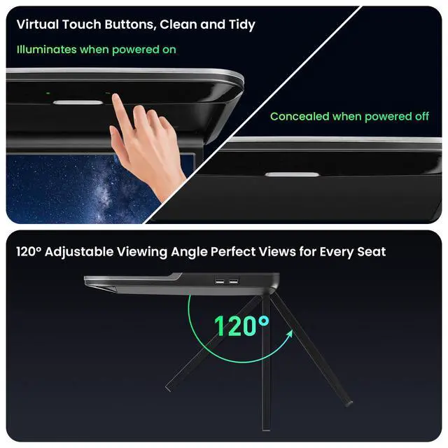 Alt view image 4 of 7 - 14-Inch Android Car Overhead Player, 2GB+32GB, HDMI, WiFi | 1366 x 768 HD Flip-Down Roof Mount Monitor with Built-in Speaker, Bluetooth, USB input, Screen Mirroring for Cars and SUVs