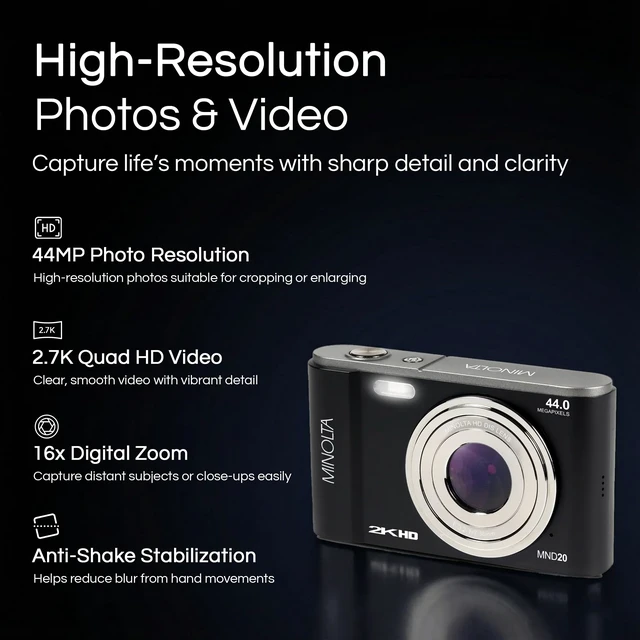 Alt view image 2 of 5 - MND20 44 MP 2.7K Ultra HD Digital Camera (Black) Waterproof design captures photos and HD video at the beach, pool and on outdoor adventures