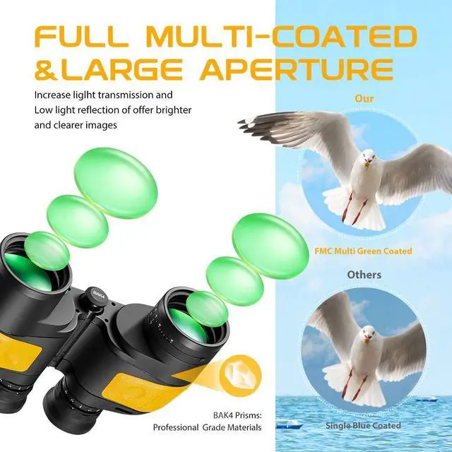 Alt view image 5 of 7 - 7x50 Waterproof Fogproof Military Marine Binoculars w/Internal Rangefinder & Compass for Navigation,Boating,Fishing,and More