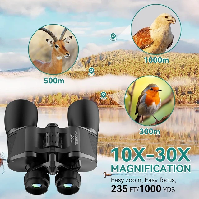 Alt view image 3 of 7 - 10-30X50 Zoom Binoculars for Adults, High Powered Military Binoculars for Bird Watching, Hunting, Outdoor, Hiking, Concerts Large View, Waterproof, BK7 Prism, FMC Lens, Low Light Night Vision