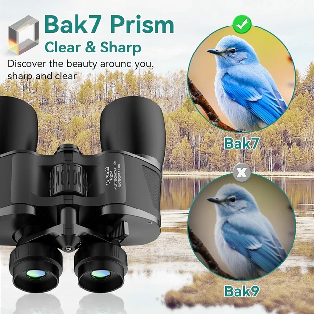 Alt view image 4 of 7 - 10-30X50 Zoom Binoculars for Adults, High Powered Military Binoculars for Bird Watching, Hunting, Outdoor, Hiking, Concerts Large View, Waterproof, BK7 Prism, FMC Lens, Low Light Night Vision