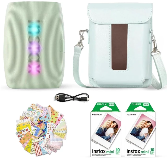 Main image of Instax Mini Link 3 Smartphone Printer Sage Green + Fuji Film Value Pack (20 Sheets)+ Shutter Accessories Bundle, Incl. Protective Case, 20 Sticker Frames, USB Type C Cable