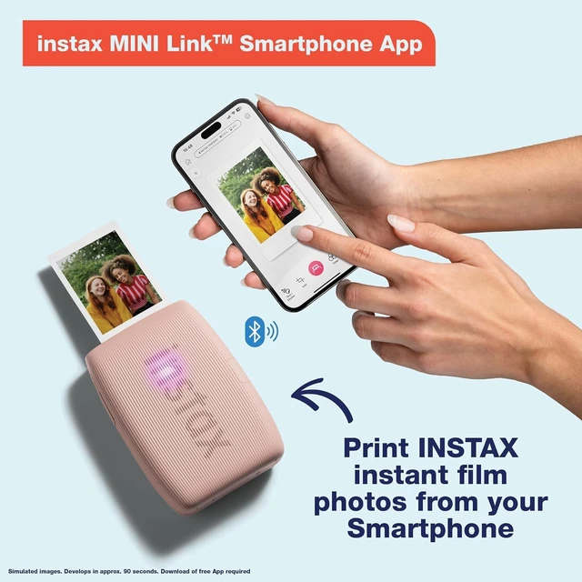 Alt view image 7 of 7 - Instax Mini Link 3 Smartphone Printer Rose Pink + Fuji Film Value Pack (20 Sheets)+ Shutter Accessories Bundle, Incl. Protective Case, 20 Sticker Frames, USB Type C Cable