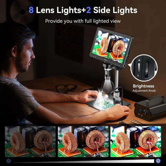 Alt view image 7 of 7 - DM9 Max Digital Microscope: 20MP 10.1" 1500X HD IPS Coin Microscope Magnifier for Error Coins with Screen, LCD Soldering Microscopes for Adults, 10 LED Lights, PC/TV Compatible, 16GB
