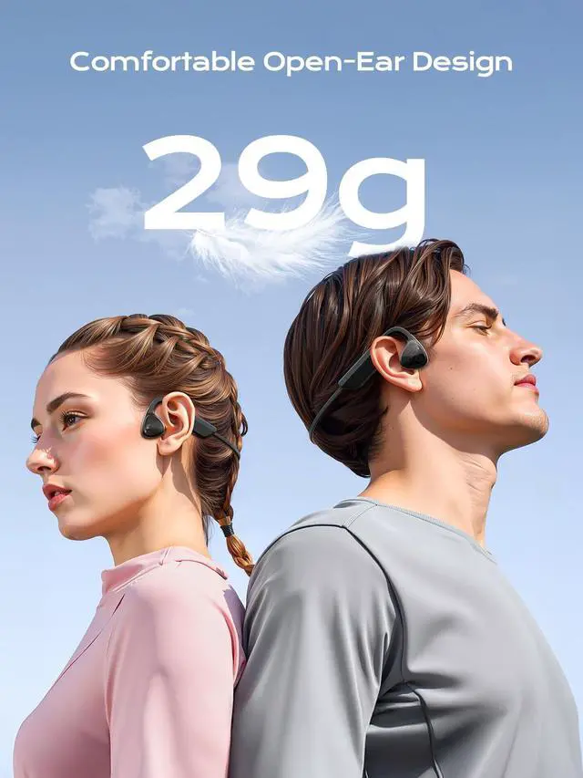 Alt view image 3 of 7 - Bone Conduction Headphones,Open Ear Headphones Bluetooth 5.3 with Mic,Bone Conduction Earbuds 12Hrs Playtime,IPX7 Sweatproof Waterproof Sport Earphones for Running,Walking,Cycling,Gym