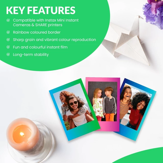 Alt view image 6 of 7 - Instax Mini Instant Rainbow Film, 20 Sheets + BluebirdSales Mircrofiber Cleaning Cloth