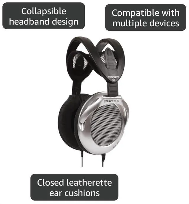 Alt view image 6 of 7 - UR40 Collapsible Over-Ear Headphones, Silver, Retro Style, Wired Plug