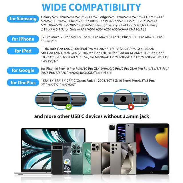 Alt view image 7 of 7 - ASKUBSKU USB C Headphones Over Ear Hooks for Samsung S26 Ultra S25 S24 S23