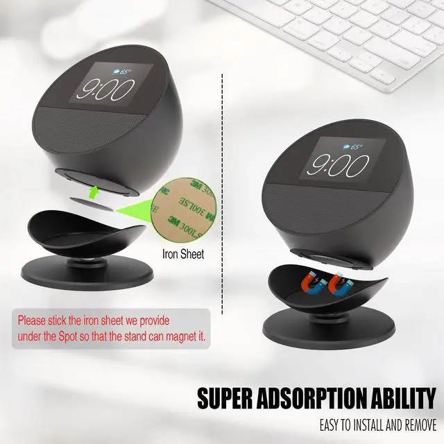 Alt view image 3 of 7 - Premium Adjustable Magnetic Desktop Stand for Spot (2024 Release) - Mount Accessories, Fit Ech0 Spot & Homepod Mini, 360° Swivel, Tilt, Anti-Slip Base (Black)