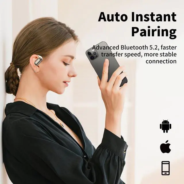 Alt view image 4 of 7 - Open Ear Earbuds, Bluetooth 5.2 Wireless Headphones, Immersive Stereo Sound, 32H Playtime Fast Charging, Waterproof Sport Earbuds with ENC Mic for Running and Workout, Black