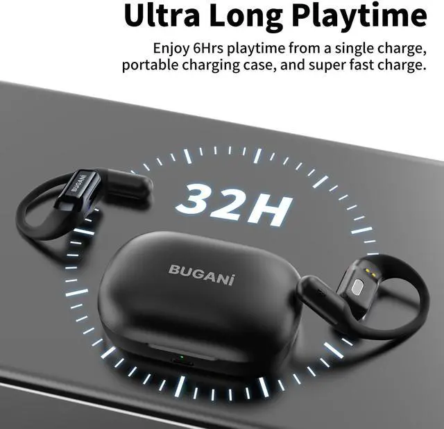 Alt view image 5 of 7 - Open Ear Earbuds, Bluetooth 5.2 Wireless Headphones, Immersive Stereo Sound, 32H Playtime Fast Charging, Waterproof Sport Earbuds with ENC Mic for Running and Workout, Black