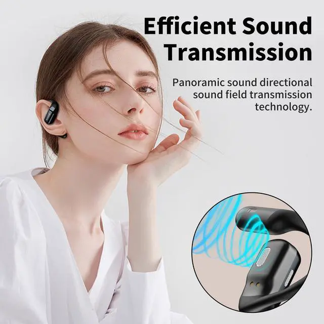 Alt view image 6 of 7 - Open Ear Earbuds, Bluetooth 5.2 Wireless Headphones, Immersive Stereo Sound, 32H Playtime Fast Charging, Waterproof Sport Earbuds with ENC Mic for Running and Workout, Black
